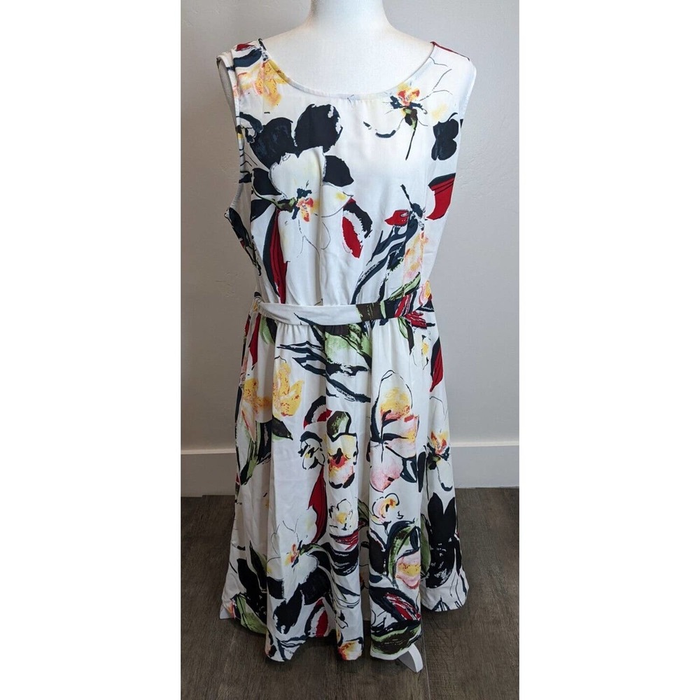 NEW Signature Collection Floral Sleeveless Tie Dress Size XL Women's White